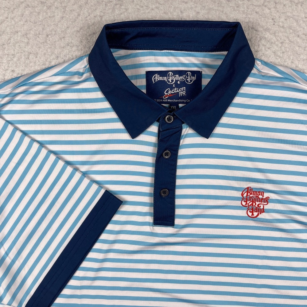 Section 119 Allman Brothers Band Polo Mens XXL Blue White‎ Striped Rock Merch